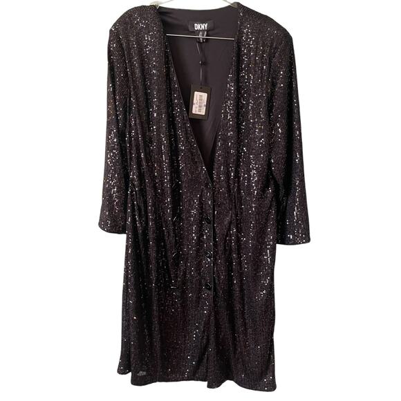 DKNY Sequin Sparkle V-Neck Special Occasion Dress Black Plus Size 18 NWT - Picture 4 of 10